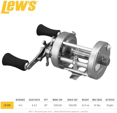 Lew's Laser XL Baitcast Fishing Reel, Right-Hand Retrieve, 4.2:1 Gear Ratio, 4 Bearing System