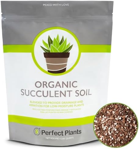 Perfect Plants Succulent & Cactus Soil, 8 qt, Organic Potting Mix | Fast draining blend of peat moss, composted pine bark, perlite and lime for the dry roots cacti love, resealable bag