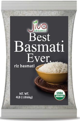 Organic Basmati Rice 4 LB Bag - Pure, Extra Long, Premium Quality from India - By Jiva Organics