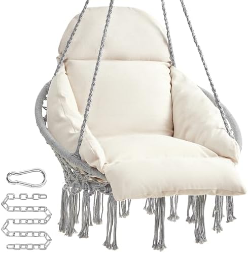 SONGMICS Hanging Chair, Boho Swing Chair with Large, Thick Cushion