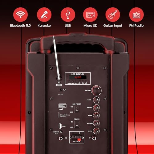 Pyle 8’’ Portable PA Speaker System - 280 Watts PA & Karaoke Speaker with Two Wireless & 1 Wired Microphone, Wireless Bluetooth Streaming