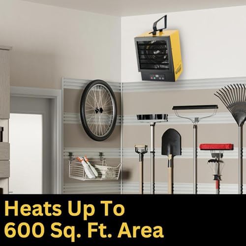Dura Heat EWH5510 Electric Forced Air Heater with Remote Control 17, 060 Btu, Yellow, Large | NO PLUG Hardwired Install Required, Steel Body, 17