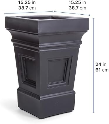 Step2 Atherton Square Planter, Large Planters for Outdoor Plants, Gardening and Flower Pot for Patio or Porch, Efficient Drainage, Durable Plastic