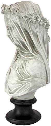 Design Toscano Veiled Maiden Indoor Bust Statue, 9 Inch Wide, 14 Inch Tall, Cast Stone Resin, Antiqued White Finish with a Black Painted Base