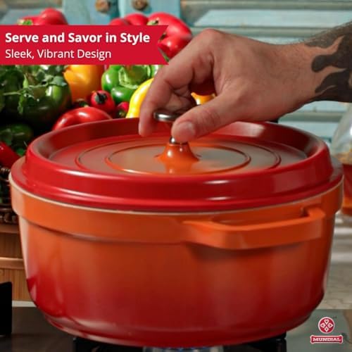 Hercules by Mundial, Cast-Aluminum Dutch Oven Pot with Lid & Handles, All Stove types, Oven-Safe Casserole Cookware with Nonstick Enamel, Orange 26L