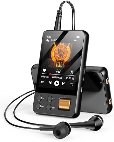 128GB MP3 Player with Bluetooth 5.4, AGXOV Music Player with Built-in HD Speaker, FM Radio, Voice Recorder, HiFi Sound, E-Book, Earphones Included