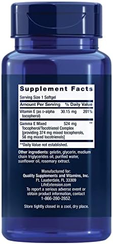 Life Extension Gamma E Mixed Tocopherols & Tocotrienols – Complete Vitamin E Spectrum, Antioxidant Protection – Non-GMO, Gluten-Free – 60 Softgels | Complete Vitamin E Spectrum with Mixed Tocopherols & Tocotrienols for Antioxidant Protection, Non-GMO & G…