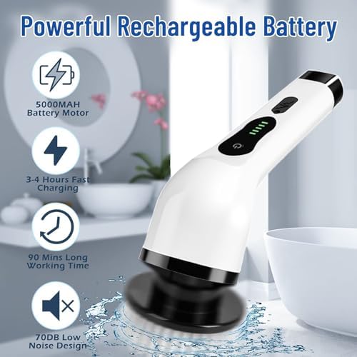 Electric Spin Scrubber, Cordless Cleaning Brush Scrubber with 12 Replaceable Brush Heads
