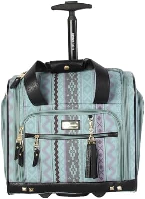 Steve Madden Designer 15 Inch Carry on Suitcase- Small Weekender Overnight Business Travel Luggage- Lightweight 2- Rolling Spinner Wheels Under Seat Bag for Women(Legends Teal)