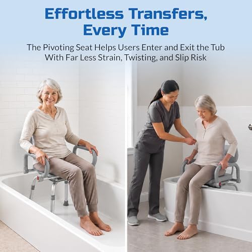 Swival Shower Chair with Padded seat for Inside ShowerFor Senior, Bath Seat | Sit Securely While Bathing - Blue, padded seat, padded armrests, swivel seat, tool-free assembly, 600 lb