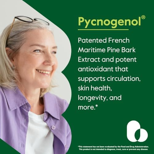 BESTVITE Pycnogenol 100mg (60 Caps) - French Maritime Pine Bark Extract | No Stearates - Gluten Free - Non GMO - Scientifically Studied - Healthy Aging Supplement* - Easy to Swallow Caps