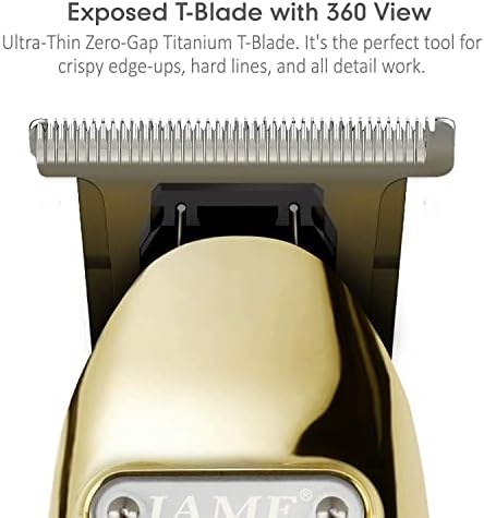 Professional Hair Trimmer Cordless Outlining Trimmer T Liners Clippers for Men Rechargeable LED Display Zero Gapped Trimmers for Barbers（Gold