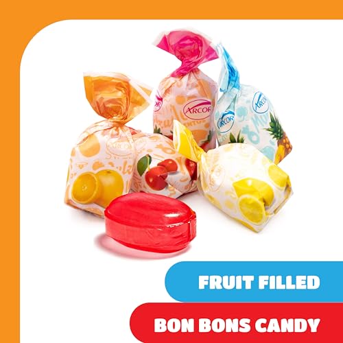 Arcor Fruit Filled Hard Candy, Bon Bons Candy - 2 Lb Bag | Pineapple, Strawberry, Orange, Cherry, Lemon, Office Candy
