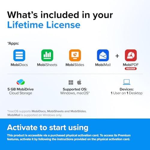 MobiOffice Lifetime 4-in-1 Productivity Suite for Windows | Lifetime License | Includes Word Processor, Spreadsheet, Presentation