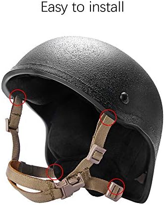 Helmet Chin Strap 4 Points for Tactical Fast/MICH/IBH Kevlar Bump Helmets Helmet Scrim, X-Nape Suspension System with Bolts and Screws Tan