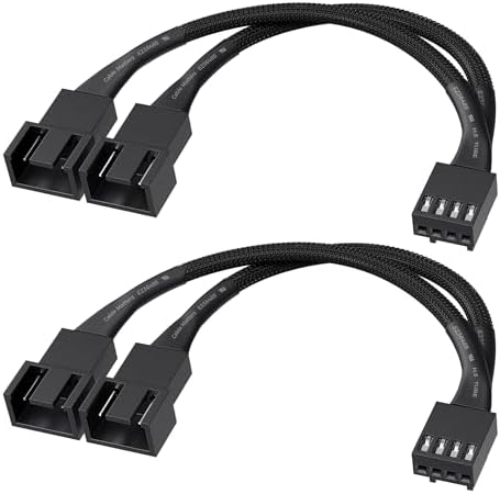 Cable Matters 2-Pack 2 Way 4-Pin PWM Fan Splitter Cable, 4 inches | PC Fan Splitter 1 to 2 Converter, PC PWM Extension Cable