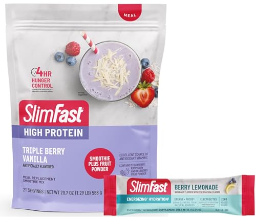SlimFast High Protein Meal Replacement Shake Powder, 12 Servings (Pack of 2), Advanced Nutrition Smoothie Mix, Digestive Support, Gluten Free, Creamy Chocolate, 20g of Protein (Packaging May Vary)
