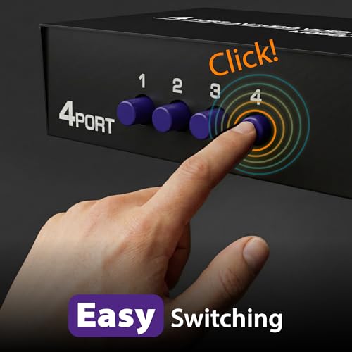 Fosmon 4-Way RCA Splitter AV Switcher 4 in 1 Out Audio Video Selector Box | 4 in 1 out female 4-way RCA composite AV switcher selector switch box with cable for HDTV STB DVD retro game consoles.
