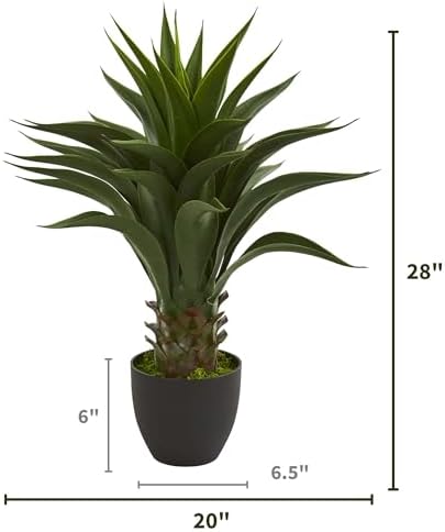 Nearly Natural 28” Agave Artificial Plant, Green | Thick Dark Green Leaves, Realistic Texture Trunk, Nursery Pot Included