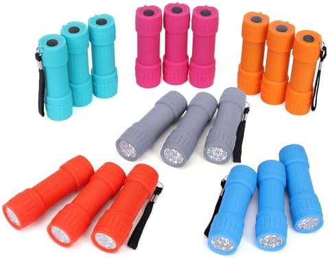 FASTPRO 18-Pack 9-LED Mini Flashlight Set with AAA Batteries Included | Small FLashlights with Lanyard, For Class Teaching, Camping, Wedding Favor