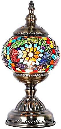 Anton Turkish Mosaic Glass Decorative Table Lamp Moroccan Lantern Home Decor Night Light for Living Bedroom Room (Multicolour)