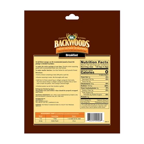 LEM Products Backwoods Breakfast Fresh Sausage Seasoning, 8.3 oz Packet | Pre-Measured Seasoning for Wild Game and Domestic Meat, Seasons Up to 25 Pounds of Meat for Homemade Patties and Sausages