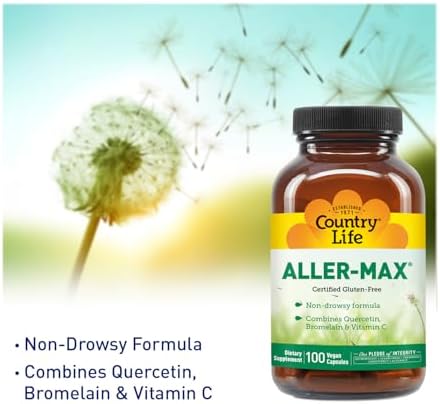 Country Life Aller-Max Quercetin & Bromelain, 100 Vegan Capsules | Non-drowsy formula with vitamin C, zinc, N-acetyl cysteine and a botanical blend