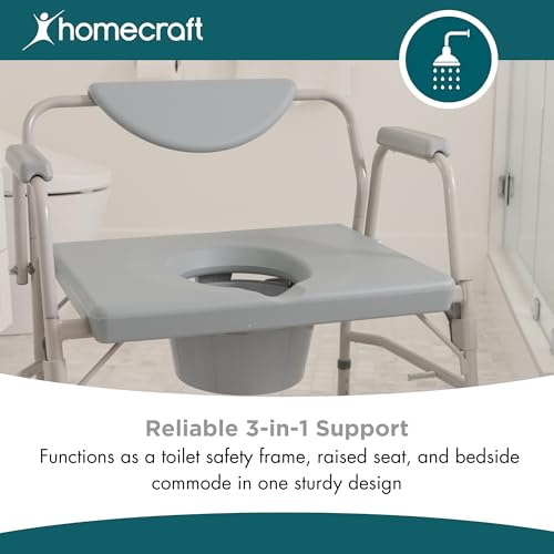Homecraft Deluxe Bariatric Drop Arm Commode, 1000 lb Weight Capacity, Extra Wide Seat with Adjustable Height, Bedside or Over Toilet Use