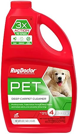 Rug Doctor Professional Triple Action Pet Stain and Odor Deep Carpet Cleaner Solution 48oz. Triple Action Formula Cleans, Deodorizes and Deters Remarking, Carpet Shampoo for Pet Stains & Odors