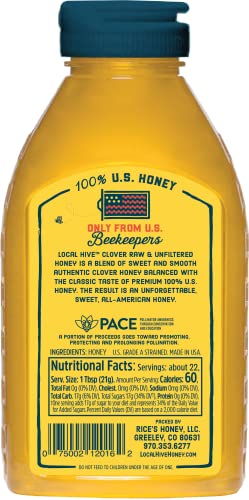 Local Hive Clover Raw & Unfiltered Honey, 100% US Honey, 16 oz | 100% pure, raw honey from US beekeepers | local floral notes | sweeten tea, coffee, baking, yogurt & breakfast