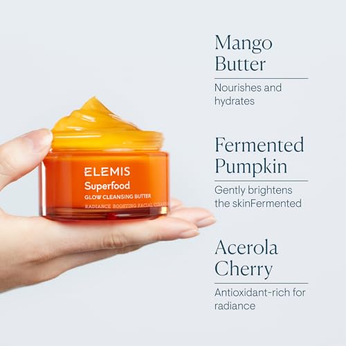 ELEMIS Superfood AHA Glow Cleansing Butter, Daily Facial Cleanser/Mask Removes Makeup, Cleanses & Helps to Brighten, Nourish, and Hydrate Skin