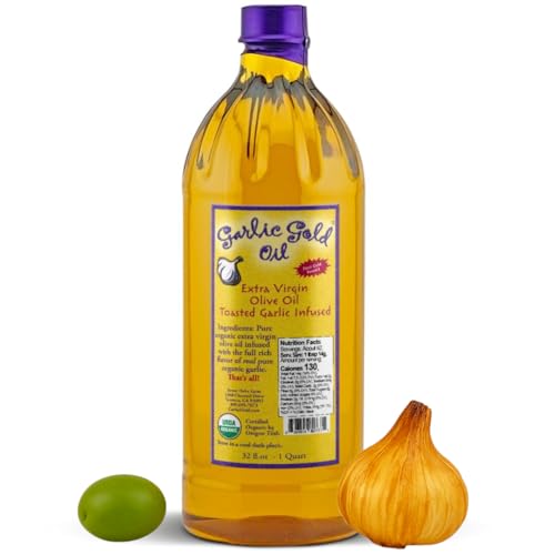 Garlic Gold Extra Virgin Olive Oil Infused with Garlic, Premium Certified USDA Organic, Low FODMAP, Cold Pressed (250 mL, 6 Pack) | 8.44 Fl Oz - 250 ml (6 Pack), First Cold Pressed, Hand Crafted, Artisanal, USDA Organic, Low FODMAP, Gluten Free