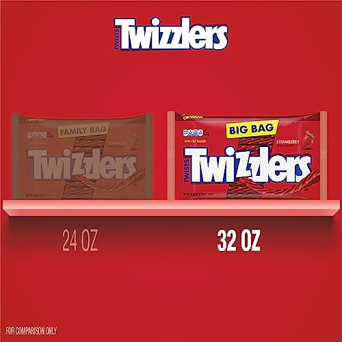 TWIZZLERS Twists Strawberry Flavored Licorice Style, Chewy Candy Bag, 16 oz | Strawberry Flavored Chewy Licorice Style Twists, Low Fat and Kosher, Classic Movie Snack for Parties and Candy Dishes, 16 oz