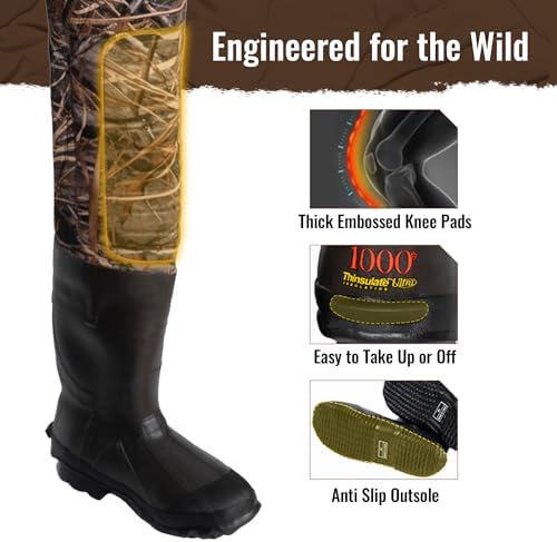 Hunting Waders with 1000G Insulation Rubber Boots, Neoprene Chest Wader, Waterproof Bootfoot Waders for Men & Women