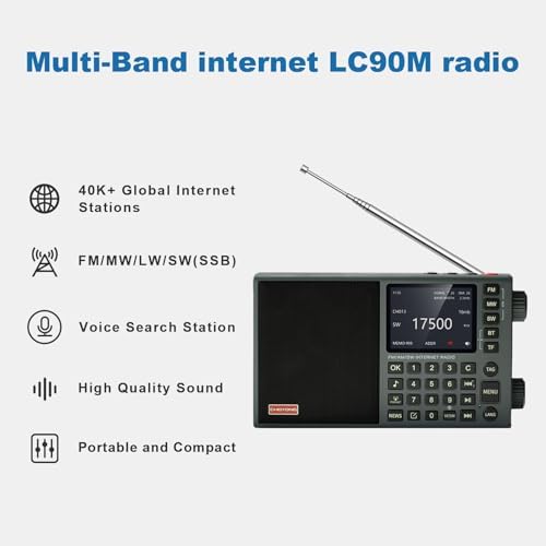 CHOYONG LC90 Mini Multi-Band Smart Internet Radio Portable AM/FM/SW/MW | 40k+ Global Internet Radio Stations with Stortwave SSB Receiver, Bluetooth