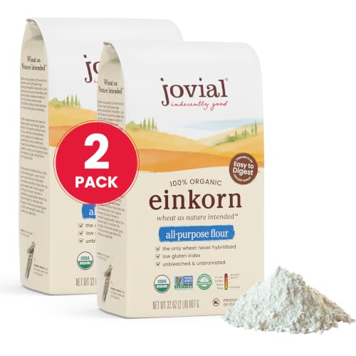 Jovial Organic Einkorn Unbleached All Purpose Flour - Bread Baking Flour for Sourdough, High Protein, Non-GMO, Organic Pizza & Pasta, European Italian, Glyphosate Free - 32 Oz