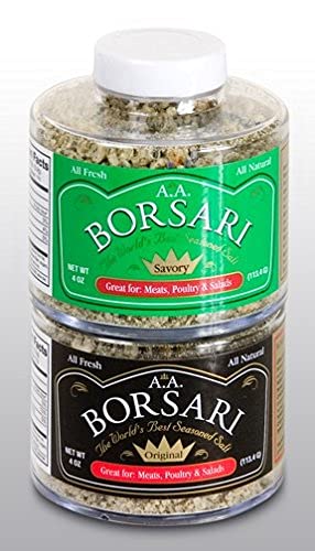 Borsari Seasoned Salt Combo - Multi-Use All Purpose Original and Orange Ginger Seasonings - Gourmet Sea Salt Blends With Herbs and Spices - Set of 2, 4 oz Shaker Bottles