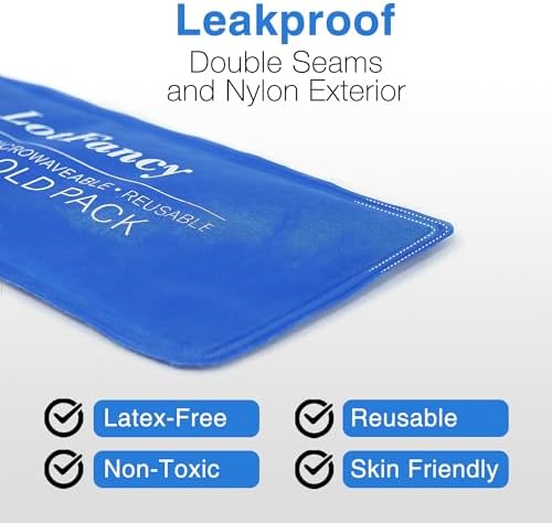 LotFancy Ice Pack for Injuries, Pack of 2, Reusable Hot Cold Pack for Therapy, Cooling or Heating Pad for First Aid, Back Shoulder Neck Head Feet Pain Relief, 11 x 5 Inches