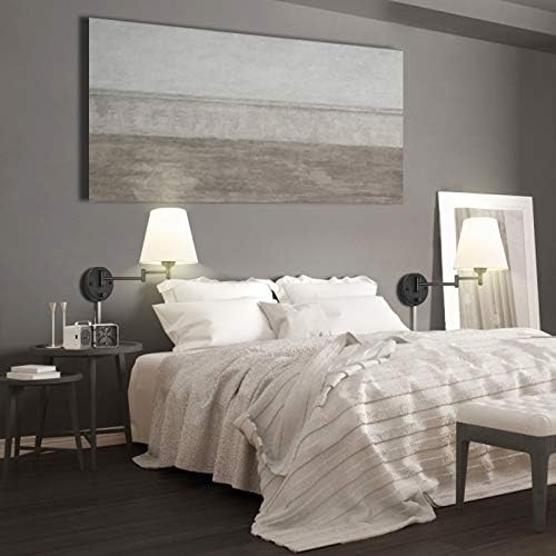 Swing Arm Wall Lamp Plug in Wall Mount Opaque Ivory Linen Shade 40W 2-Way Cord Covers(1 Light)