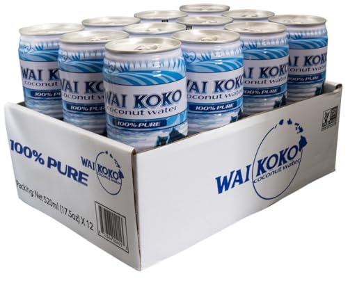 Wai Koko 100% Pure Coconut Water, 17.5 Fl Oz Cans (Pack of 12) | Not from concentrate