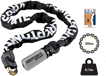 Kryptonite Kryptolok 912 Bike Chain Lock, 4 Feet Long 9mm Steel Chain Heavy Duty Anti-Theft Sold Secure Gold Bicycle Chain Lock with Keys for Bike