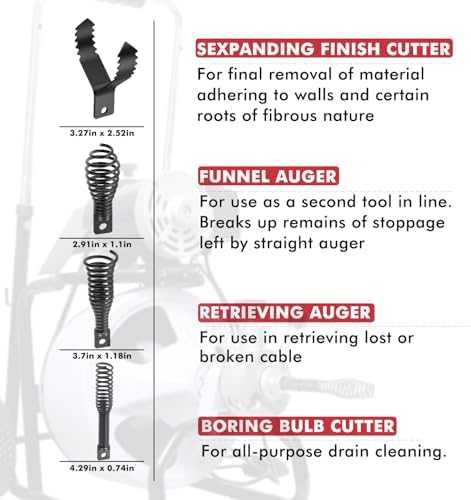 Drain Snake Drill Attachments, 8-Piece Drain Cleaner Combination Cutter Heads, Used in 50FT-100FT Electric Drain Snake