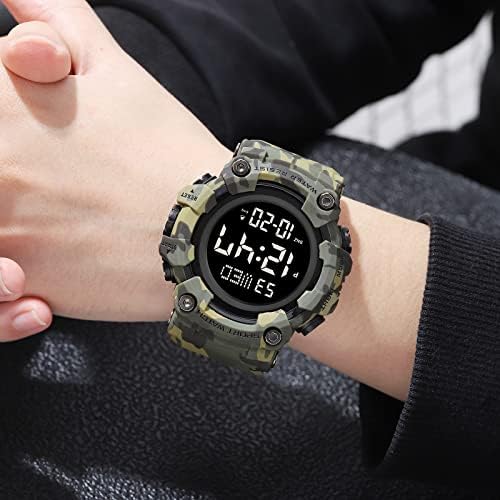 FANMIS Men's Digital 50M Waterproof Electronic Sport Watch Rubber Band Army Military 24H Time LED Light 164FT Water Resistant Calendar Date Day Watches