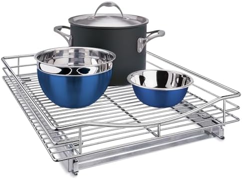 LYNK PROFESSIONAL® Pull Out Cabinet Organizer, Kitchen Slide Out Drawer | 11W x 21D Chrome cabinet pull-out shelves with 3/4-extension glides create easy-access storage for cookware and pantry items