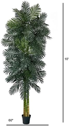 Nearly Natural 6.5 ft Artificial Golden Cane Palm Tree with Nursery Pot | Lifelike Silk Indoor Palm, Three Textured Trunks, Flexible Fronds, Low-Maintenance