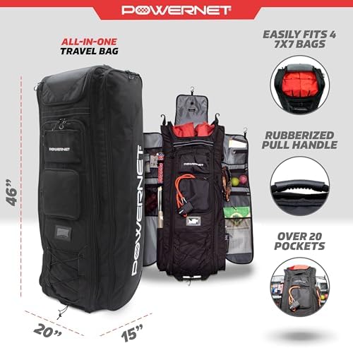 PowerNet All Gear Transporter Baseball Travel Bag, Rolling Duffle with Wheels & Handle for Baseball Accessories, Catchers Gear & Bats
