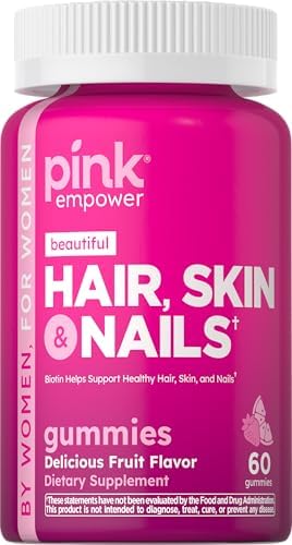 PINK Hair Skin Nails Gummies | Plus 2,500 mcg of Biotin | 60 Count