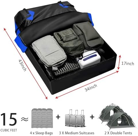 FORWODE 250LBS Universal Roof Rack Basket, 64"x39"x6" Rooftop Cargo Carrier Rack + Waterproof Cargo Bag 15 Cubic Feet(43"x34"x17")