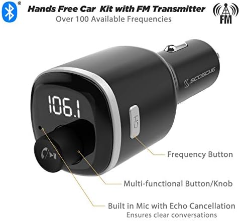 Scosche BTFM4-SP1 BTFREQ Universal Bluetooth Handsfree Car Kit with FM Transmitter and Dual USB Ports, Black