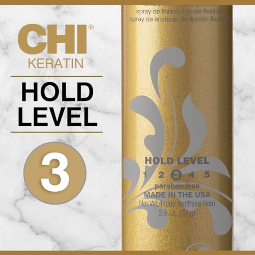 CHI Keratin Flex Finish Hair Spray, Lightweight, Long‑Lasting Hold & Smooth Styling, Controls Frizz, Flyaways & Seals Out Humidity, Professional Hair Finish Spray, Unscented, 10 Oz